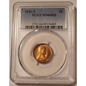 1941 S Lincoln Wheat Cent MS66 RED PCGS